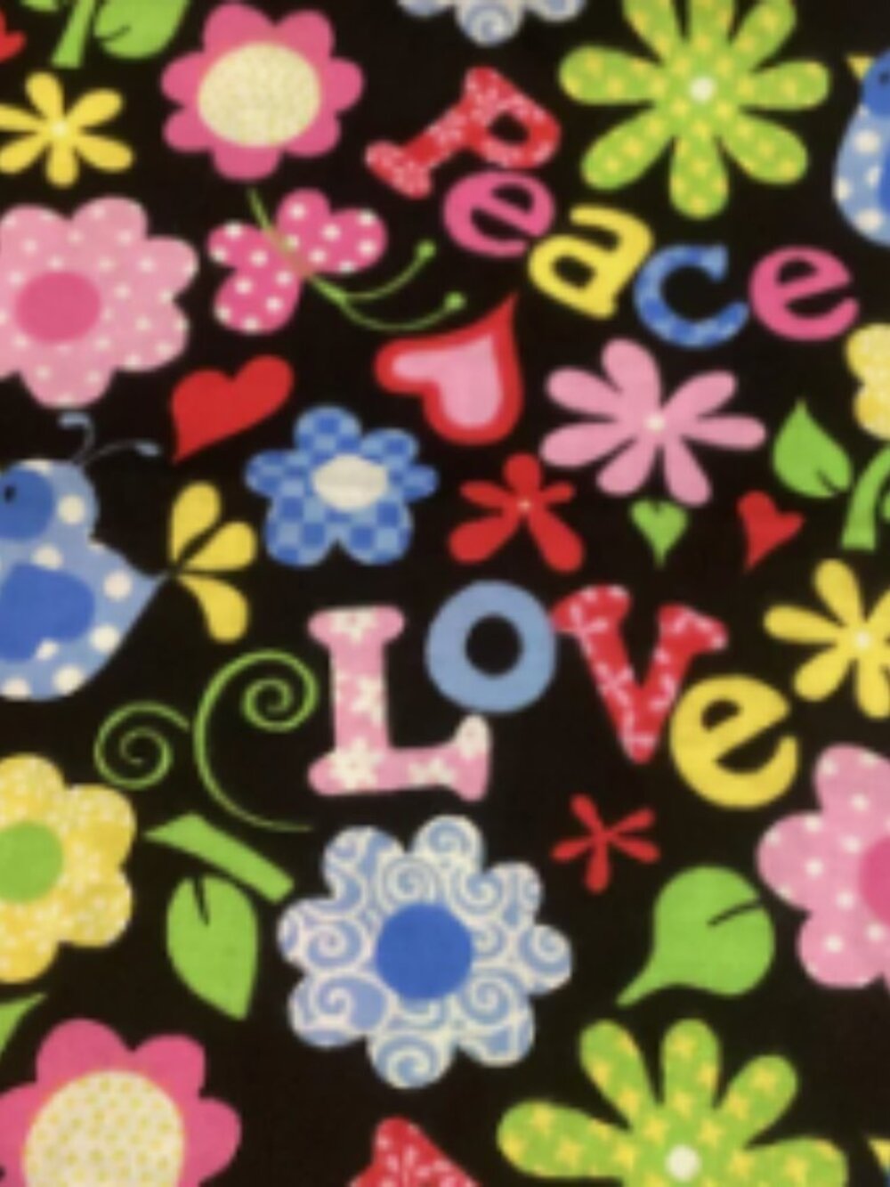 Peace, Love, Flowers - High Quality Quilting Cotton, Remnant , READ